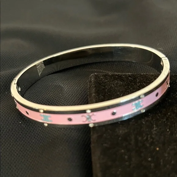 Silver and Pink Bangle Bracelet - Picture 3 of 3
